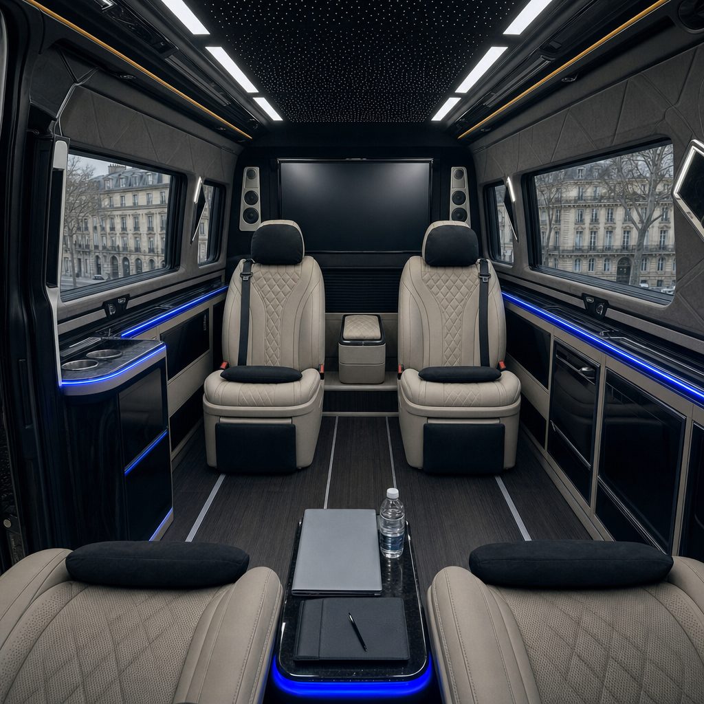 Intérieur van VIP chauffeur privé Paris Nord Villepinte pour exposants de salon professionnel
