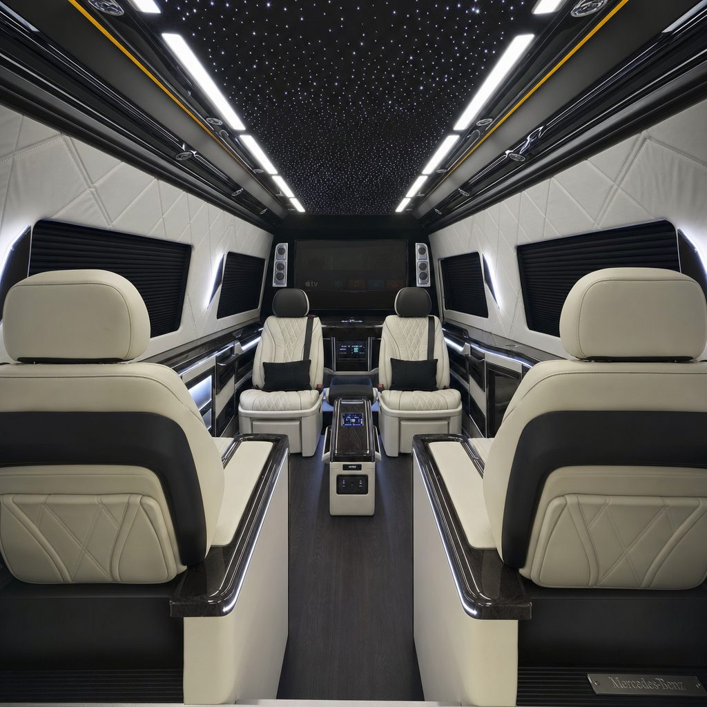 Intérieur VTC van VIP Paris — confort premium cuir capitaine comparé au taxi standard